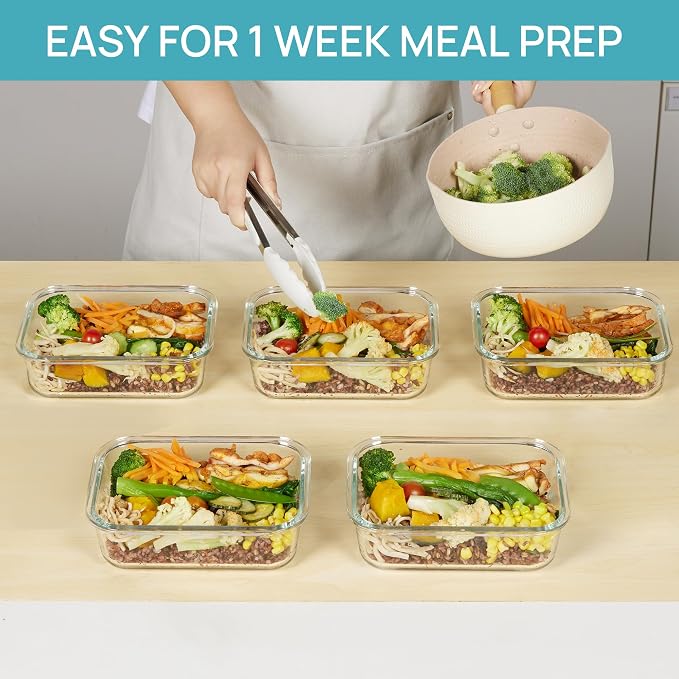 Vtopmart 5 Pack 35oz Glass Food Storage Containers with Lids, Blue | Meal Prep Containers, Airtight Reusable Lunch Container Set, Safe for Oven, Microwave, Freezer, and Dishwasher, BPA Free - Image 4