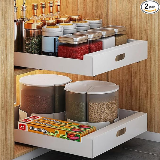2 Pack Pull Out Cabinet Organizer Adhesive, 12" Wide,16.9" Deep Heavy Duty Slide Out Drawers for Face Frame or Frameless Cabinets, Roll Out Cabinet Organizer for Kitchen Organizer, Bathroom,Pantry by bealy