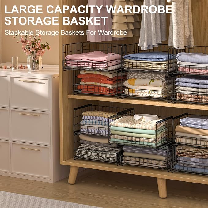 Hongtamoya 4-Tier Sliding Closet Organizers and Storage Shelves, Stackable Closet Shelf Organizer Basket Bins, Drawer Shelf Storage Container for Wardrobe Cupboard Kitchen Bathroom Office, Black - Image 4