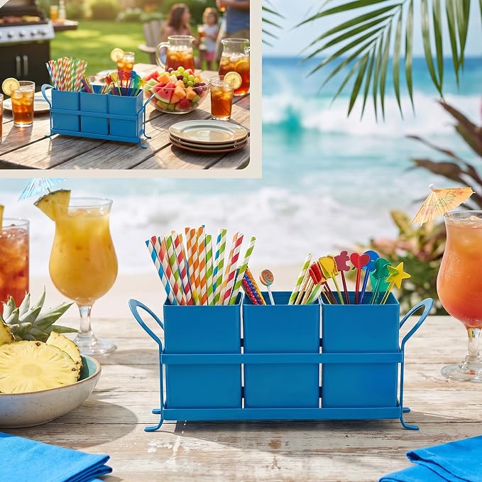 NelyBet Utensil Holder Silverware Caddy for Party Countertop, 3pcs Bins Set Silverware Caddy Organizer Holders for Spoon and Fork, Blue - Image 5