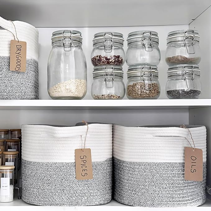 Goodpick Storage Baskets for Shelves, Woven Rope Basket for Storage, Baskets for Organizing, Nursery Cube Bins with Handles, Decorative Square Basket, 13 x 10 x 9 Inches, 3 Pack - Image 4