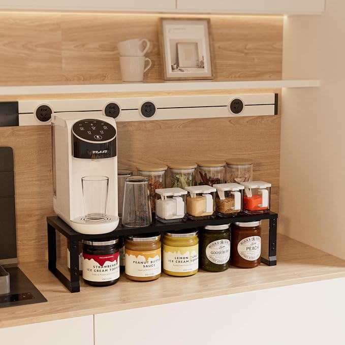 Expandable Spice Rack,Stackable Storage for Cabinet, Multi-Functional Kitchen Shelving,Height-Adjustable,Sustainable Organizer Solution(3Packs/Black/Medium) - Image 5