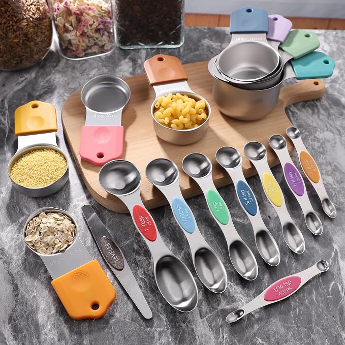 Magnetic Measuring Cups and Spoons Set Including 8 Stainless Steel Stackable Magnetic Measuring Cup 8 Magnetic Measuring Spoon with Leveler for Dry Liquid Ingredient - Image 6