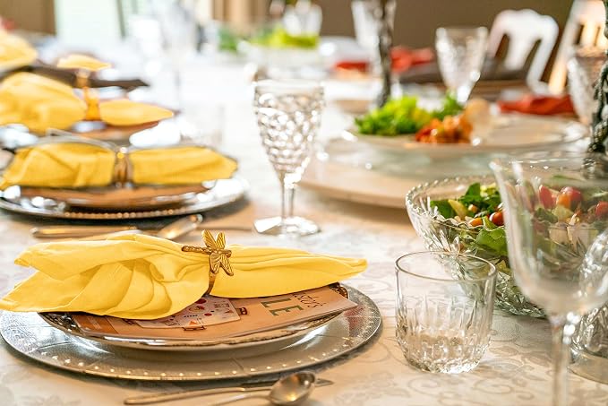 36 Pack Yellow Napkins, 12 x 12 Inch Cotton with Fringe Settings | Handmade washable reusable cotton dinner napkins in bulk for weddings, parties, rustic boho table settings - Image 7
