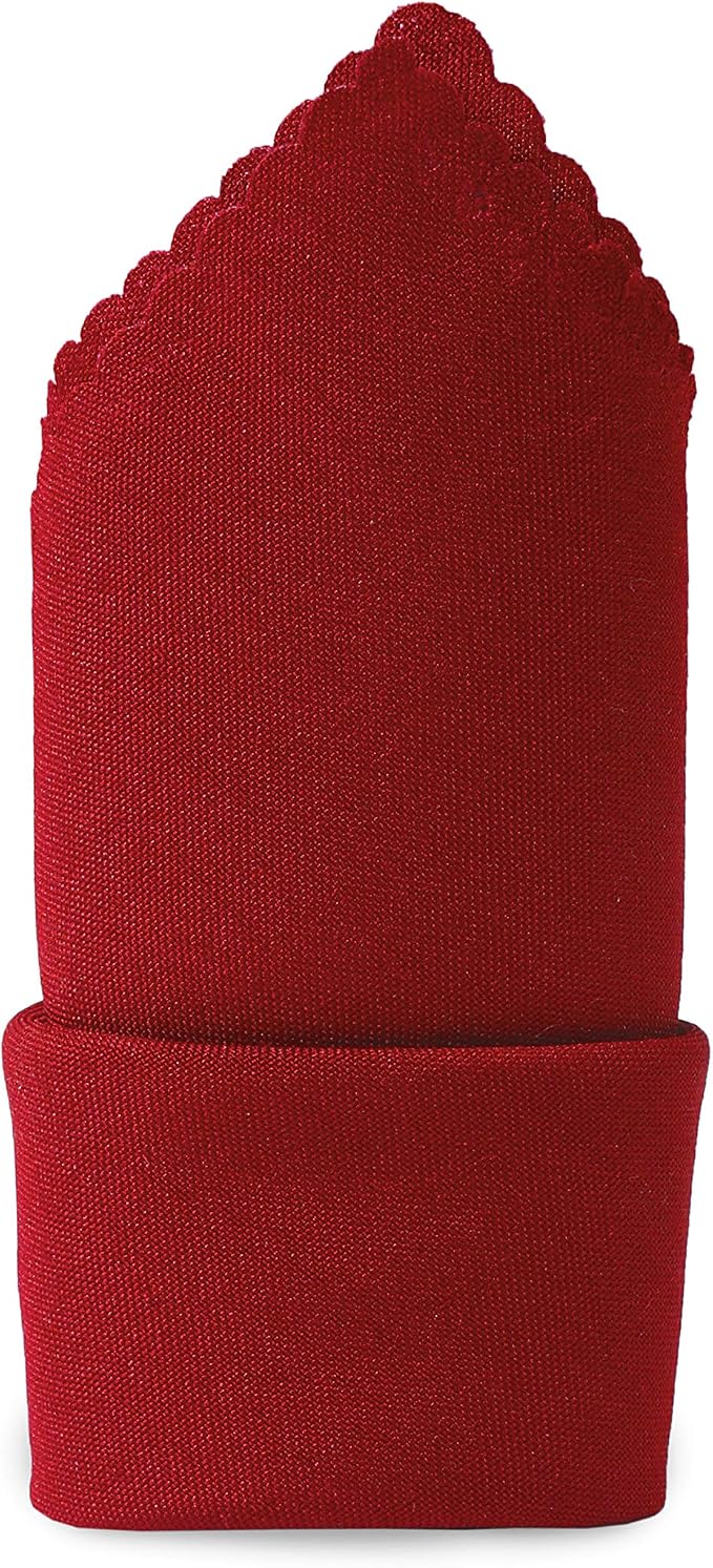 Pack of 12 Polyester Napkins 17 x 17 Inch Square with Scalloped Edge, Plain Washable Reusable Dining Table Cloth Napkin for Wedding Party Banquet Home Restaurant Bistro Decoration - Apple red - Image 3