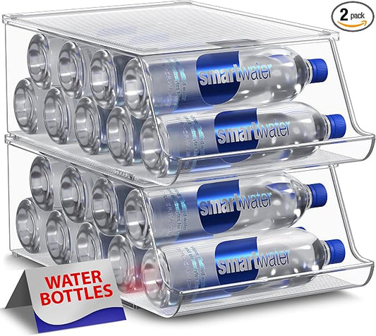 Sorbus Water Bottle Organizer for Fridge with Lid – Holds 9 Bottles – Stackable Drink Organizer for Refrigerator, Pantry, or Countertop – Clear BPA-Free Plastic Bottle Storage Holder by Sorbus