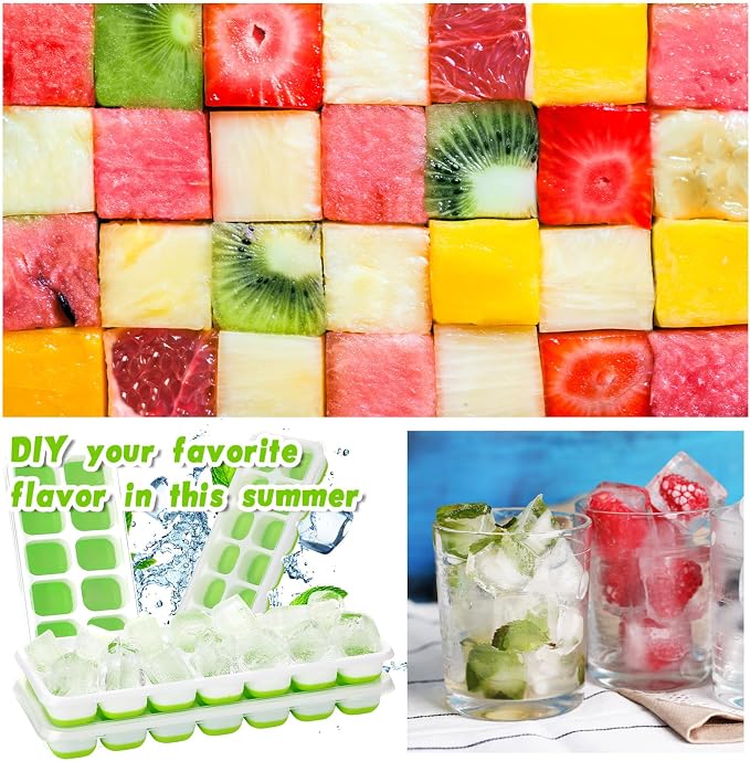 Rtteri 48 Pack Ice Cube Trays Silicone Ice Tray for Freezer Flexible 14 Cube Molds Easy Release Stackable Trays with Lid for Drinks Cocktail Coffee Baby Food (Green) - Image 5
