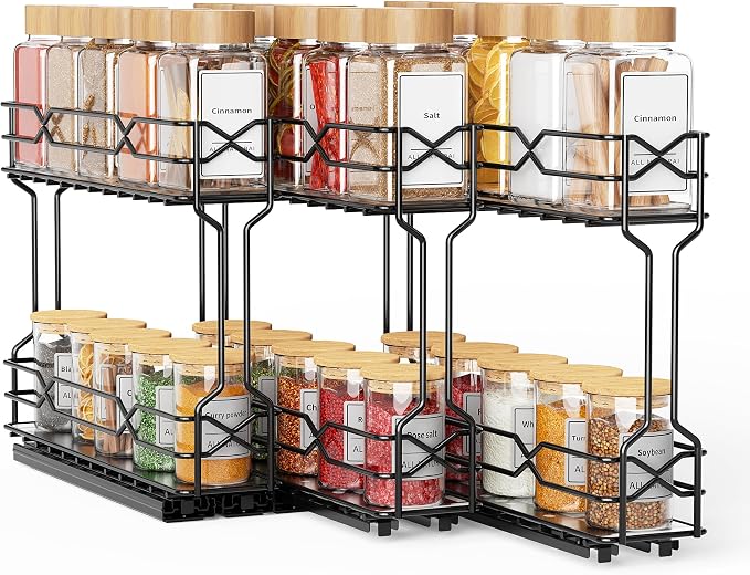 BOIVSHI Pull Out Spice Rack, Spice Organizer for Cabinet-2.3"W×10.5"D×9.7"H | 3 Pack Spice Racks for Inside Cabinets, Metal No Drill Install Spice Rack Organizer for Cabinet, Black - Image 9