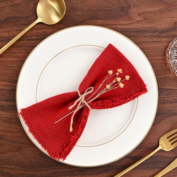 36 Pack Red Cloth Napkins Cotton Linen Napkin 16 x 16 Inch Red Napkins Cloth Handmade with Fringe Soft Washable Rustic Dinner Napkin Cloths for Wedding Party Dinner Table - Image 6
