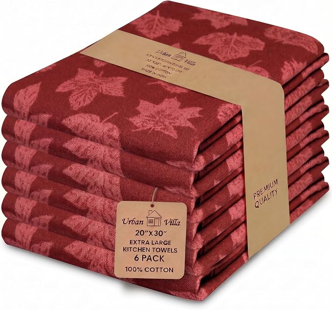 Urban Villa KitchenTowels Cotton DishTowels 20”x30”(Set of 6) Harvest Leaf by CottonTrends