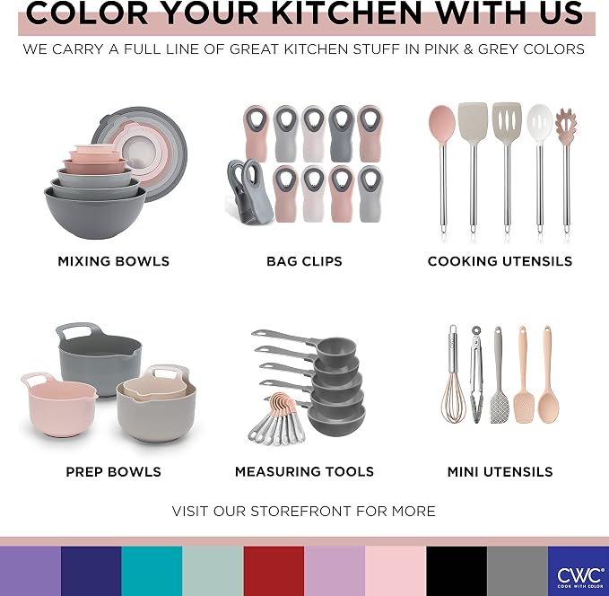 COOK WITH COLOR Prep Bowls with Lids- Wide and Deep Nesting Plastic Small Mixing Bowl Set with Lids, 12 Piece Set - Deep Bowls, Grey/Pink - Image 7