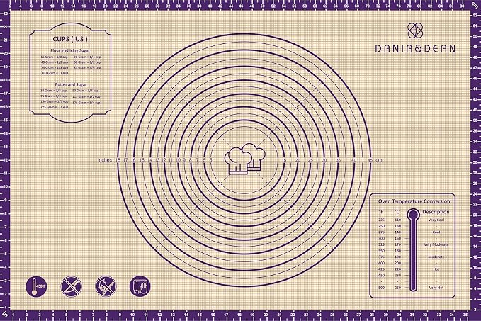 DANIA & DEAN 36"x24" Extra Thick Silicone Baking Mat for Pastry and Bread | Non-Slip & Non-Stick Mat with Measurements, for Pizza, Pie Crust, Dough Rolling, Pasta & Sourdough, Reusable Counter Sheet by DANIADEAN