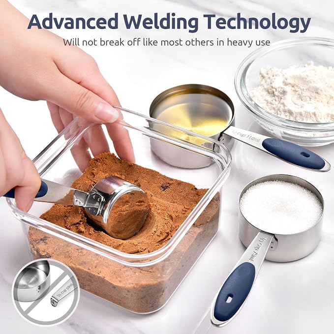 U-Taste 18/8 Stainless Steel Measuring Cups and Spoons (Set of 10, Midnight Blue), and Fine Mesh Strainer with Sturdy Riveted Silicone Handle and Strong Frame (Midnight Blue) - Image 6