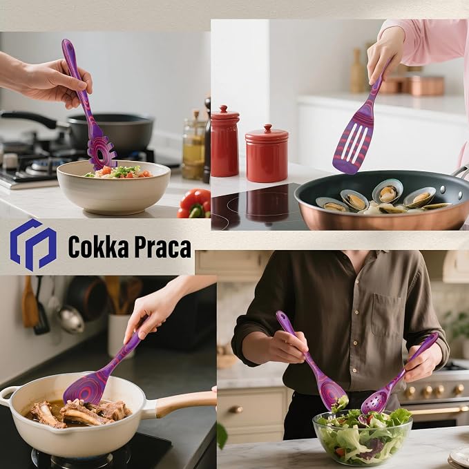 7 PCS Pakkawood Kitchen Utensils | Kitchen Cooking Utensil Set | Pakkawood Utensils | Non-Stick Wooden Spoons | Wooden Spoons for Cooking | Byzantium - Image 2