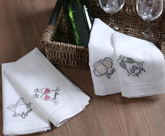 Bedding Craft Cotton Cloth Dinner Napkins Set of 12 – 18x18 Embroidered Motif with Decorative Hemstitch – Machine Washable Fabric Napkins for Weddings, Baby Showers, Christmas & Parties - Image 3