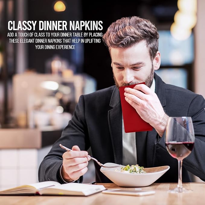 Utopia Home [12 Pack, Red] Cloth Napkins 17x17 Inches, 100% Polyester | Hemmed Edges, Washable and Reusable Ideal for Parties, Weddings and Dinners - Image 8