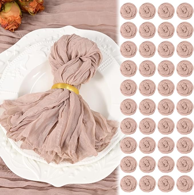 100 Pack Dusty Pink Cheesecloth Napkins 20"x20" Boho Washable Cloth Napkins Set of 100 Wrinkled Cheese Cloth Napkins Gauze Dinner Table Napkin for Wedding Party Baby Shower Birthday Decor by Showgeous