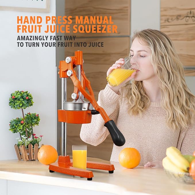 19 Inch Height Extra Tall Commercial Heavy Duty Cast Iron Hand Press Manual Orange Citrus Lemon Lime Grapefruit Pomegranate Fruit Juice Squeezer Machine with Stainless Steel Cup - Image 2
