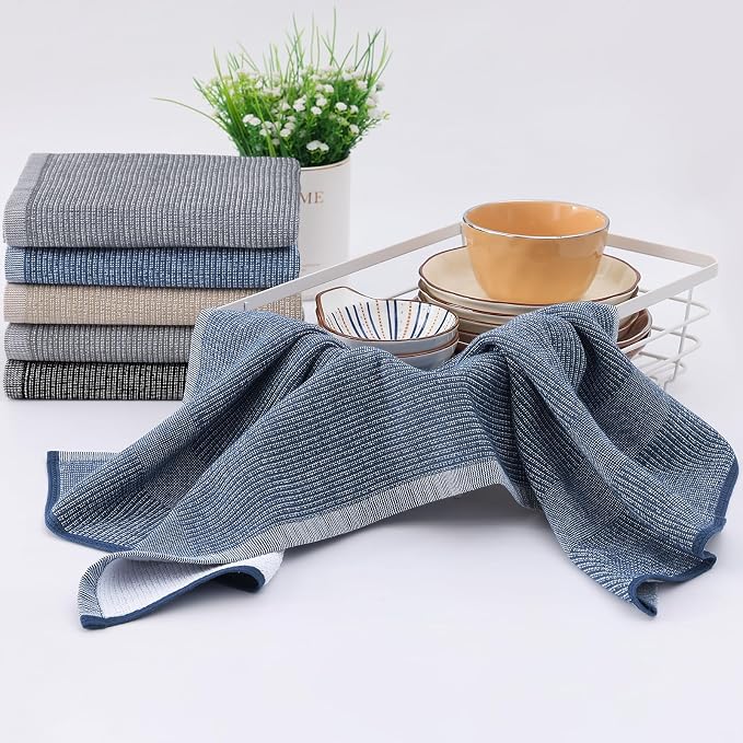 Homaxy 380 GSM Cotton Premium Kitchen Towels 8 Pack, 18"x 28", Mixed Color | Flat and Terry Dish Towels, Highly Absorbent Tea Towel Set with Hanging Loop, Soft Utility Kitchen Hand Towels - Image 6