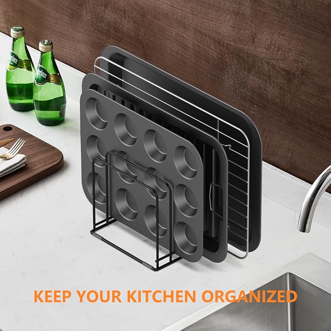 Kitchen Cabinet Organizer, Steel Cookware Holder, Divided Holder with 5 Slots for Skillets Baking Tray and Chopping Board Rack - Baking Pan Holder Storage (2 PCS) - Image 6