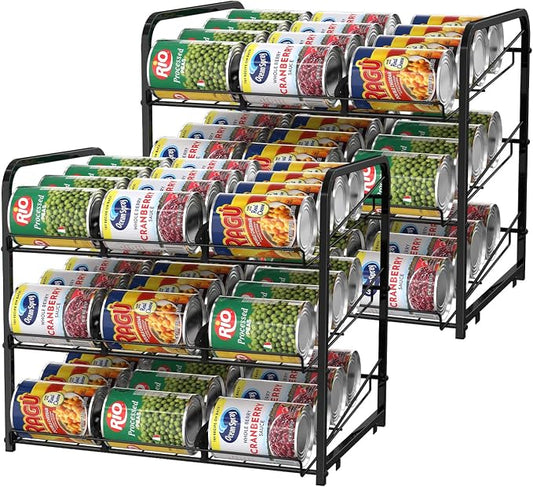 NORCEESAN Stackable Can Rack Dispenser 2 Pack Can Storage Rack Organizer Can Food Storage Rack Holds Up to 72 Cans for Kitchen Cabinet Countertops, Black by NORCEESAN