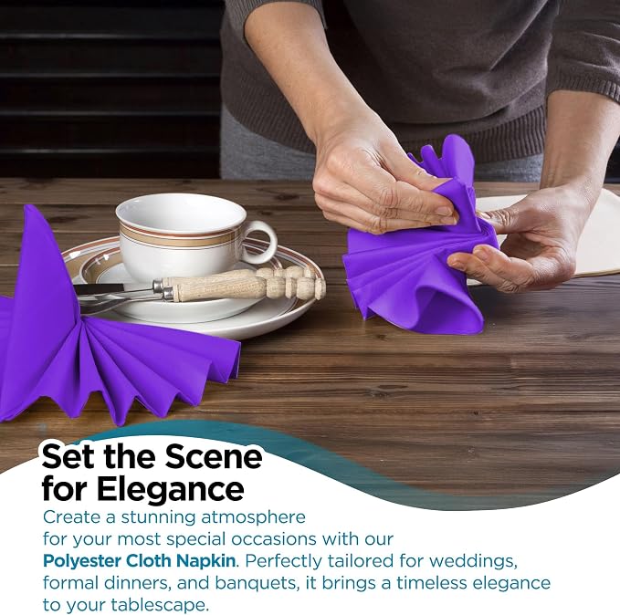 200 pcs Purple 17"x17" Polyester Cloth Napkins | Premium, soft, & durable square linen napkins, perfect for weddings, dining, restaurants, & parties. Washable. - Image 6