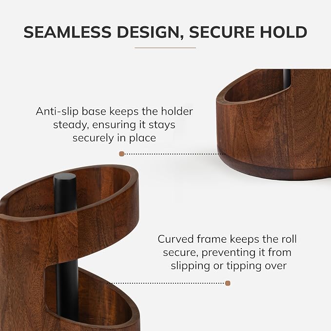 Anji Mountain Wooden Paper Towel Holder with Metal Holder, Holder Stand for Kitchen Roll Organizer & Kitchen Dining Table Home Décor, Countertop Fits Jumbo & Mega Rolls - Walnut/Black, Arc Hold - Image 4
