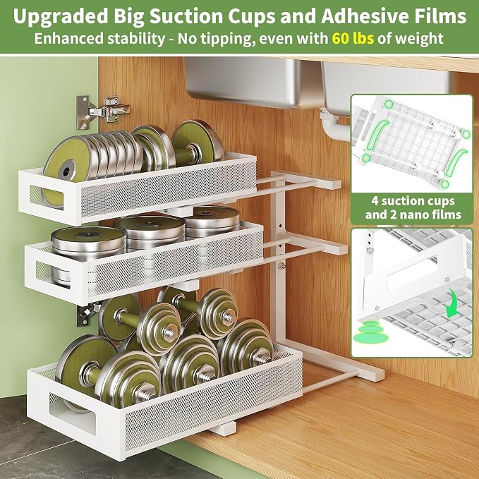 Under Sink Organizer,3-Tier Heavy Duty Pull out Cabinet Organizer Shelf | Height Adjustable,Thickened Metal,Slide out Storage Drawer Rack for Kitchen Bathroom Pantry Laundry Home Organization - Image 6