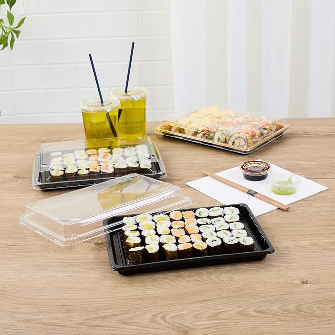 Restaurantware Plastic Sushi Trays 100 Pack of 10 x 7.2 x 1.77 Inch With Clear Lids Leak-Resistant Sushi Take Out Boxes Stackable Containers For Grab-And-Go - Image 9