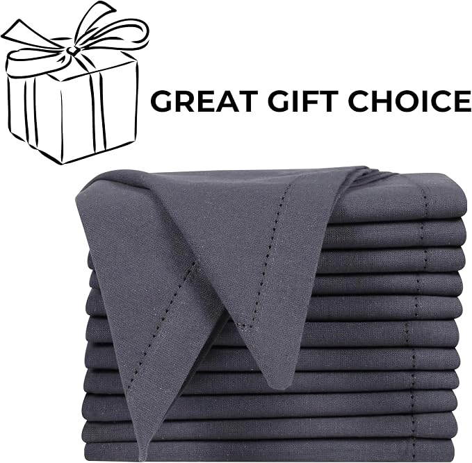 Bedding Craft Cotton Cloth Dinner Napkins Set of 12 – 18x18 Steel Grey with Hemstitched Mitered Corners – Machine Washable Reusable Napkins for Thanksgiving & Christmas - Image 9