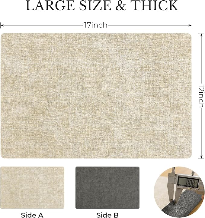 Romanstile Vinyl Placemats Set of 6, Reversible Faux Leather Heat Resistant Wipeable Table Mats, Waterproof Washable Non-Slip Table Placemats for Dining/Kitchen/Party/Outdoor (Grey Beige, 12" x 17") - Image 4