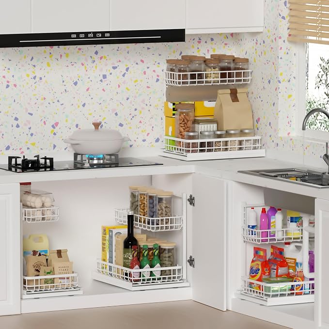 Under Sink Organizer, Adjustable Height Pull-Out Kitchen Storage Organization,15.8" x 11.8" x 16.5", 2-Tier Kitchen Shelf, Bathroom Drawer Organizer, 2 Pack|White - Image 6