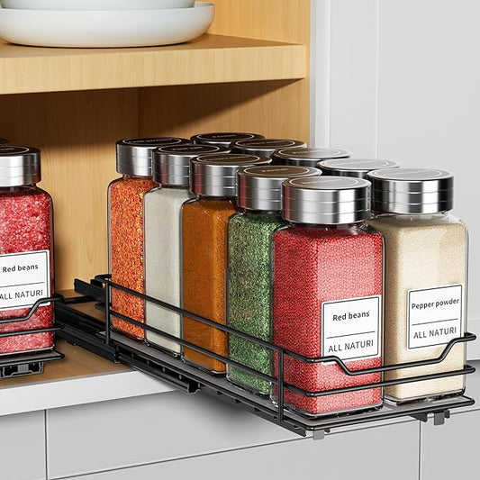 RCHYFEED Pull Out Spice Rack Organizer, 1 Tier,4.5" Wx10.5 Dx2.5 H | Heavy Duty Slide Out for Inside Cabinet & Pantry, Kitchen Cabinet Seasoning Organizer,Vertical Spice Racks Storage Spices by RCHYFEED