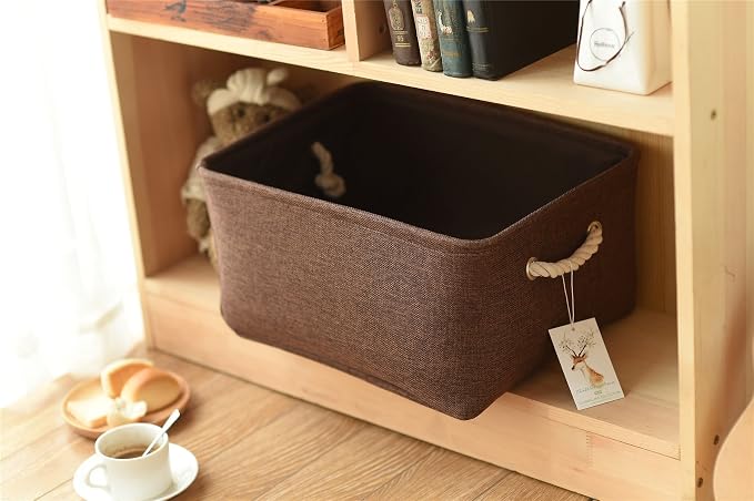 Decorative Basket Rectangular Fabric Storage Bin Organizer Basket with Handles for Clothes Storage (Brown, Large-1Pack,15L*10.5W*8H) - Image 8