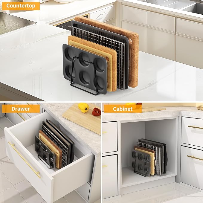 Cutting Board Organizer Kitchen Organizer Rack for Cutting Board, Bakeware, and Cookie Sheet, 5-Slot Heavy-Duty Steel Cookware Holder,Rust-Resistant with Anti-Slip Feet (2, Large) - Image 3
