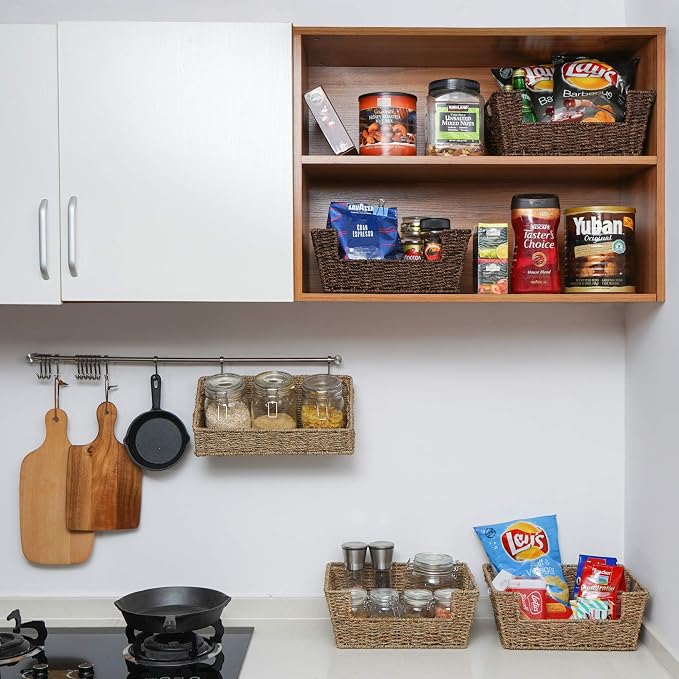 StorageWorks Set of 4 Storage Baskets, Rectangular Wicker Baskets with Built-in Handles - Image 7