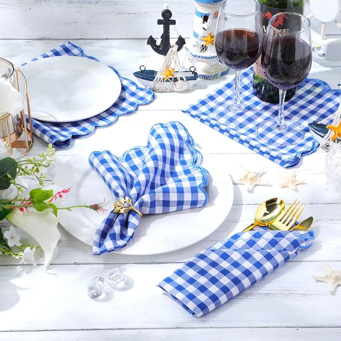 SmoothNovelty 12 Pack Buffalo Plaid Cloth Napkins 18x18 Inch Checkered Cloth Napkins Scalloped Soft Cotton Table Mat Washable Reusable for Dinner Wedding Holiday Birthday Parties (Classic,Navy Blue) - Image 4