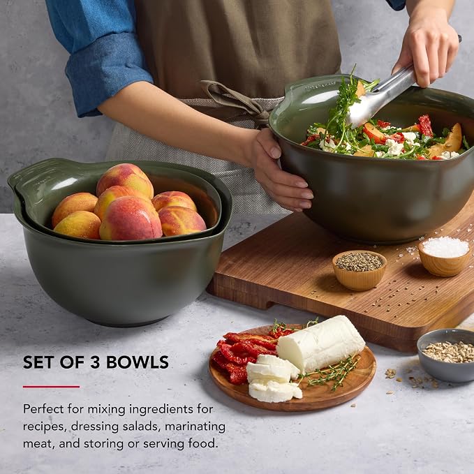 KitchenAid Universal Nesting Plastic Mixing Bowls, Set of 3, 2.5 quart, 3.5 quart, 4.5 quart, Evergreen - Image 3