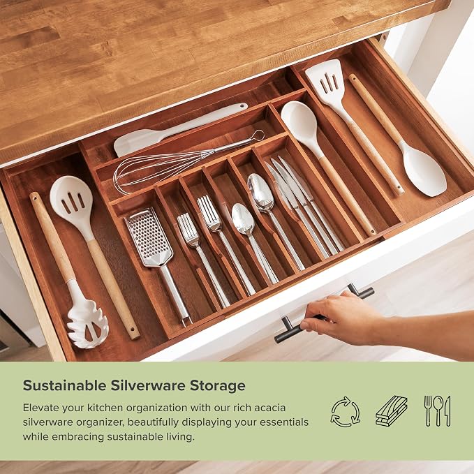 Silverware & Utensil Drawer Organizer, 18-33 in, Acacia | Cutlery, flatware, food-safe contract grade, kitchen drawer fit - Image 5