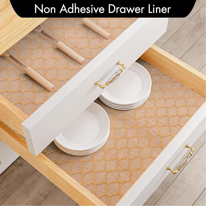 Cooyes Shelf Liner, Non Adhesive Drawer and Cabinet Liner, EVA Washable Oil-Proof Shelf Paper for Kitchen Cabinets, Refrigerator, Storage, Desks with Modern Pattern - Image 3