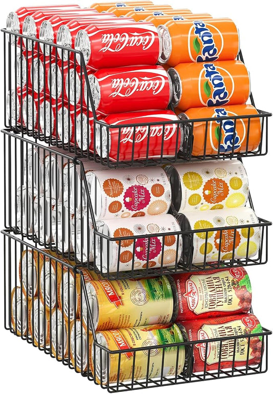3 Pack Can Storage Organizer For Pantry,Stackble Widen Can Holder Rack With 3 Adjustable Dividers, Can Dispensers For Soup Soda Canned Food Water Bottle, Pop Drink Organizers for Cabinet Shelf by X-cosrack
