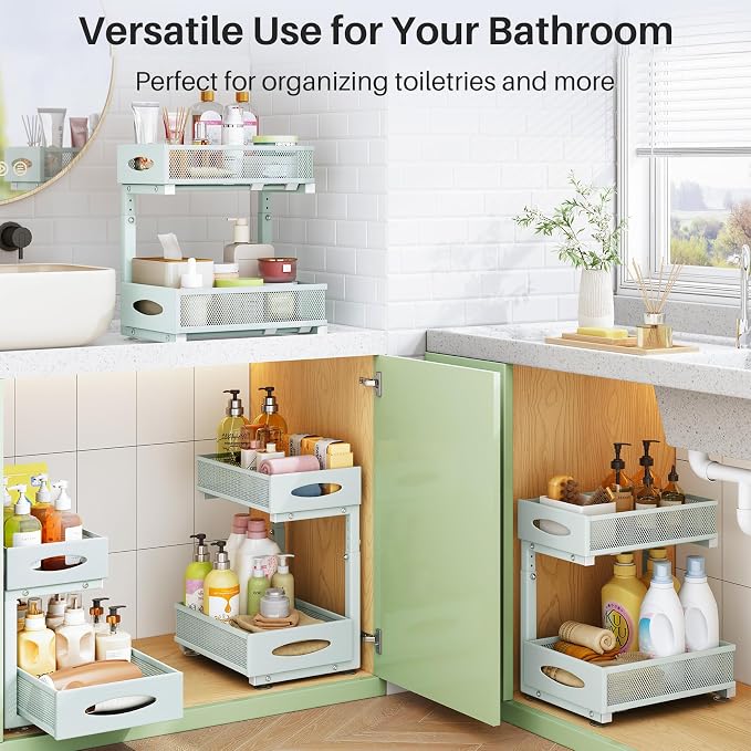 Under Sink Organizer, 2 Tier Pull out Cabinet Organizer Baskets with Mesh Sliding Drawers, Slide out Storage Shelf for Home, Kitchen, Bathroom, Pantry, Office Cabinet(1 Pack, Blue) - Image 8