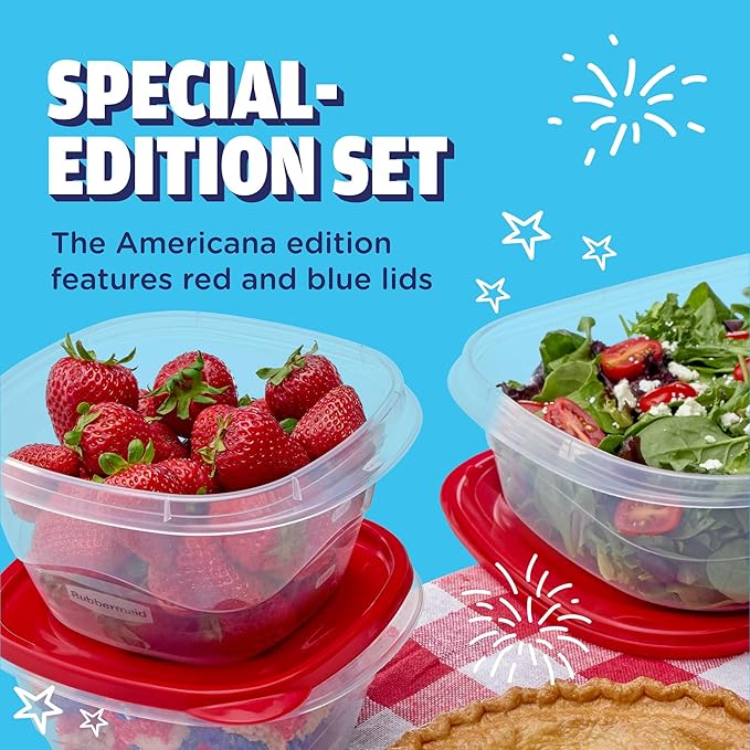 Rubbermaid TakeAlongs Special-Edition Americana 22-Piece Set of Food Storage Containers with Lids, Including Party Platter and Pitcher, QuikClik Seal, BPA-Free - Image 2
