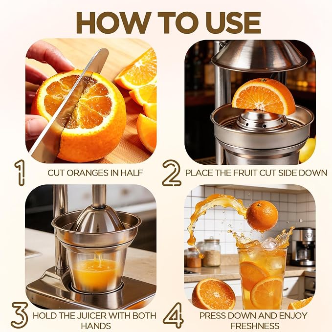 Fruit Juice Squeezer,Manual Juicer Hand Press,Orange Lemon Squeezer,Heavy Duty Manual Juicer,Professional Citrus Juicer Fruit Juice,Easy to Clean (Silver) - Image 4