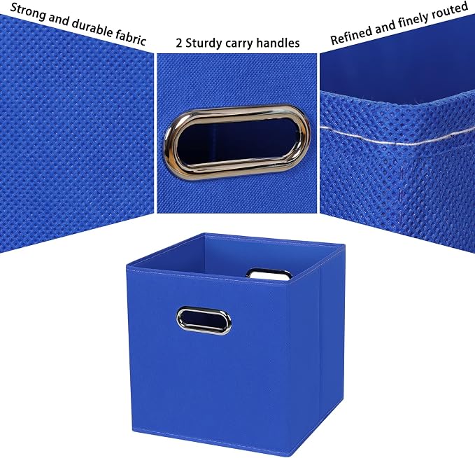 Fabric Cubby Storage Bins,13x13x13 Inches,Cube Organizer Bin Foldable Storage Boxes with Dual Handles Fabric Organizer Box and collapsible Storage basket,Set of 8,Dark Blue - Image 7