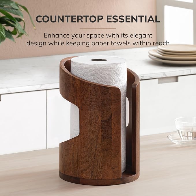 Anji Mountain Wooden Paper Towel Holder with Metal Holder, Holder Stand for Kitchen Roll Organizer & Kitchen Dining Table Home Décor, Countertop Fits Jumbo & Mega Rolls - Walnut/Black, Arc Hold - Image 6
