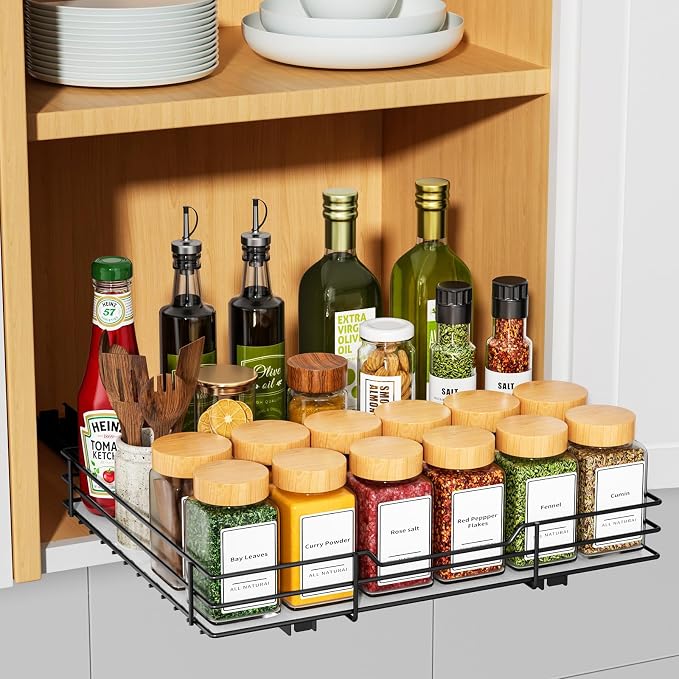 RCHYFEED Pull Out Spice Rack Organizer, 12.5" Wx10.5 Dx2.5 H | Slide Out Spice Rack for Inside Cabinets, Heavy Duty, Fits Kitchen and Pantry, For Seasoning, Sauces, Canned - Image 3