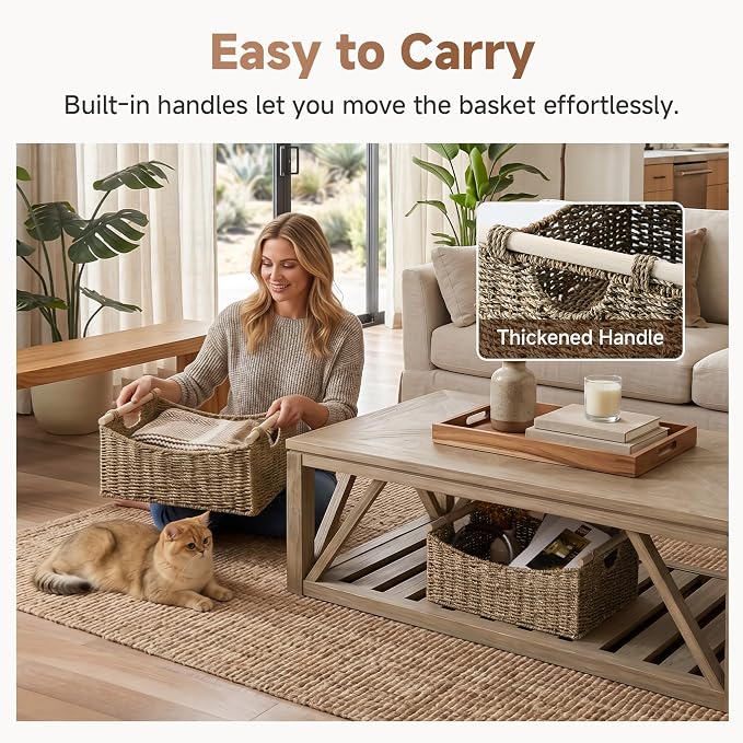 StorageWorks Large Wicker Baskets with Handles, Seagrass Basket, 1-Pack | Baskets for Organizing, Seagrass Storage Basket, Wicker Storage Baskets for Shelves, Rectangular Basket, 16½" x 13" x 7½" - Image 5