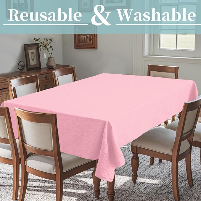 Elegant Tablecloth Rectangle, 60"x120", 1PC Washable Table Cloth for 9ft Table (10-12 Seat) - Cotton Polyester, Wrinkle Resistant, Pink Table Cloths for Valentine's Day & Celebration, Luxury Bows - Image 2