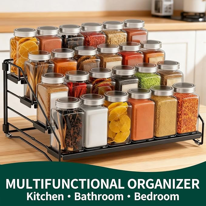 4 Tier Spice Rack Standing, Adjustable Metal Spice Rack No Drilling Spice Rack Organiser Black Spice Racks for Kitchen Cabinet Bathroom Worktop (2/3/4 Levels) - Image 7